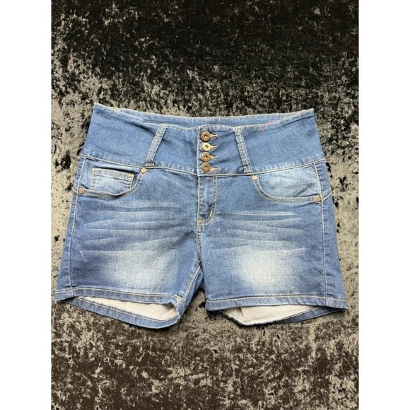 GOGO Pants - GOGO Star Juniors 13 Denim Shorts Blue High Rise Button Fly Stretch Faded